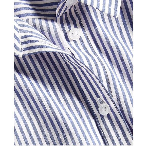 On 34th Women's Button-Front stripped Crepe Shirt Size 3X In Bijou Blue Combo. - Picture 7 of 14
